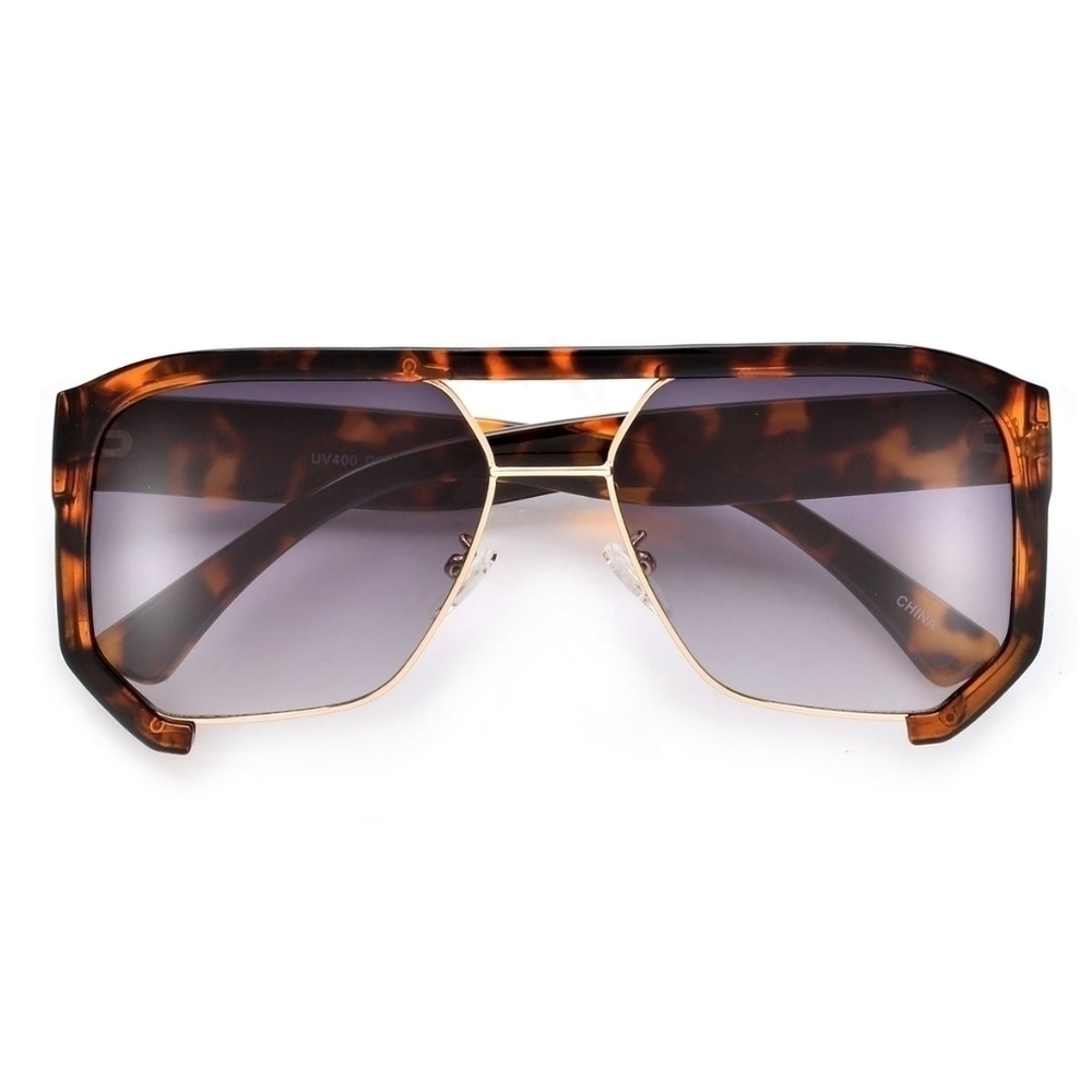 NEW Tortoise Oversize Modern Half Frame Aviator Sunglasses